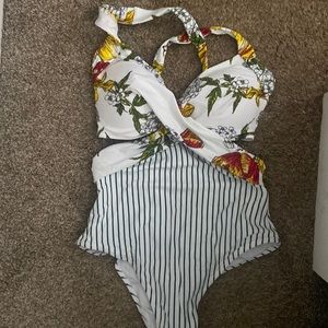 one piece strap back bathing suit